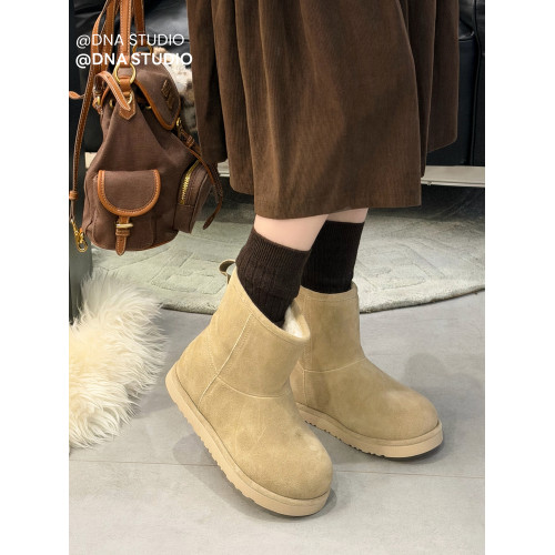 厚底磨砂牛皮雪地靴女2025新款冬季保暖加絨短靴中筒靴防滑棉鞋女