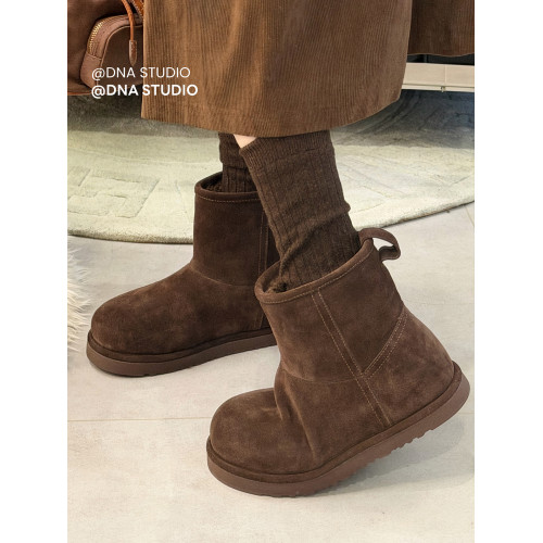 厚底磨砂牛皮雪地靴女2025新款冬季保暖加絨短靴中筒靴防滑棉鞋女