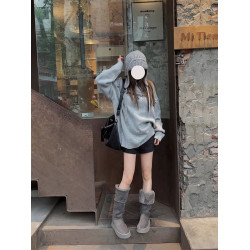 灰色高筒雪地靴女2026新款冬季厚底皮毛一體長筒加絨加厚保暖棉靴