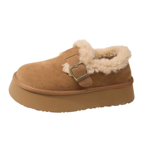 內增高雪地靴女厚底冬季2026新款冬加絨加厚勃肯鞋一腳蹬麵包棉鞋