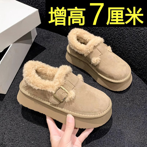 內增高雪地靴女厚底冬季2026新款冬加絨加厚勃肯鞋一腳蹬麵包棉鞋