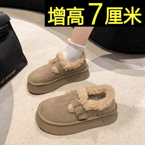 內增高雪地靴女厚底冬季2026新款冬加絨加厚勃肯鞋一腳蹬麵包棉鞋