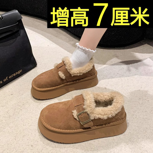 內增高雪地靴女厚底冬季2026新款冬加絨加厚勃肯鞋一腳蹬麵包棉鞋