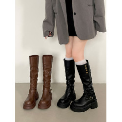 黑色高筒靴子秋冬厚底長筒靴女2025新款顯瘦增高小個子粗腿騎士靴