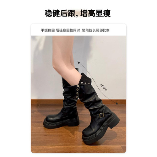 黑色高筒靴子秋冬厚底長筒靴女2025新款顯瘦增高小個子粗腿騎士靴 黑色高筒靴子秋冬厚底長筒靴女2025新款顯瘦增高小個子粗腿騎士靴