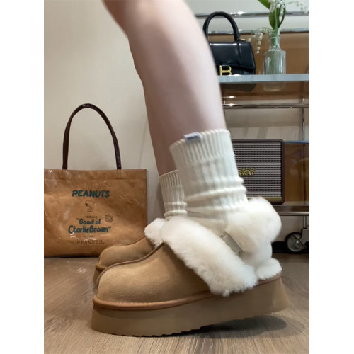 厚底加絨兩穿毛毛鞋女2026冬款雪地靴皮毛一體半拖外穿一腳蹬棉鞋