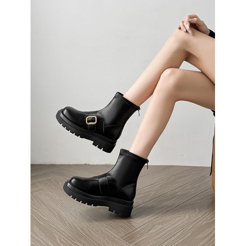 內增高9cm馬丁靴女秋冬季百搭厚底真皮英倫風復古短筒小衆菸筒靴