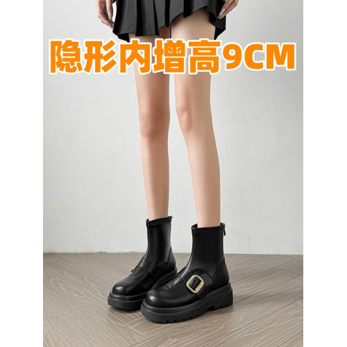 內增高9cm馬丁靴女秋冬季百搭厚底真皮英倫風復古短筒小衆菸筒靴