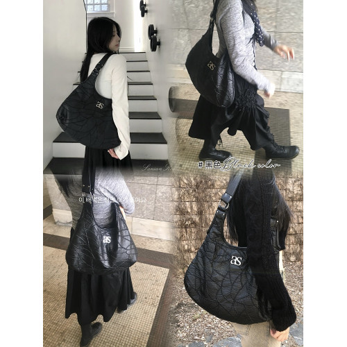 REOY Stu”韓版ason字母甜酷裂紋刺綉大容量機車包托特單肩手提包