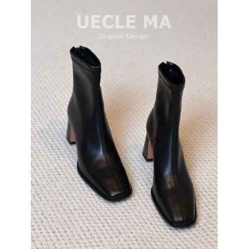 羊皮版~法式高跟瘦瘦靴女方頭粗跟切爾西馬丁靴子巨好看氣質短靴 羊皮版~法式高跟瘦瘦靴女方頭粗跟切爾西馬丁靴子巨好看氣質短靴