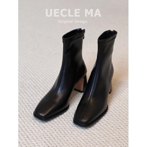 羊皮版~法式高跟瘦瘦靴女方頭粗跟切爾西馬丁靴子巨好看氣質短靴 羊皮版~法式高跟瘦瘦靴女方頭粗跟切爾西馬丁靴子巨好看氣質短靴