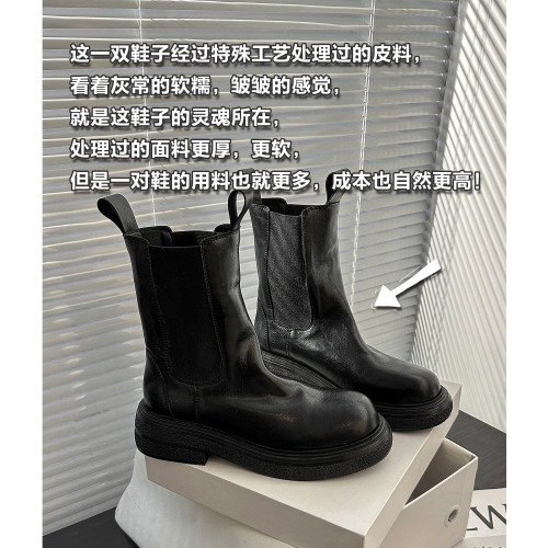 三月情書 2024秋冬新款真皮騎士靴女英倫復古中筒厚底菸筒靴