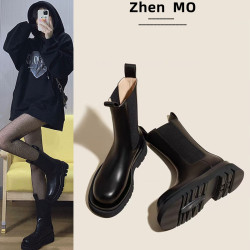 馬丁靴女2026春秋新款靴子切爾西短靴厚底菸琯加絨女鞋中筒菸筒靴