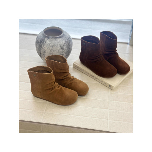 嘟小嘟磨砂褶皺堆堆靴女2025秋季新款時尚百搭輕便增高休閒短靴潮