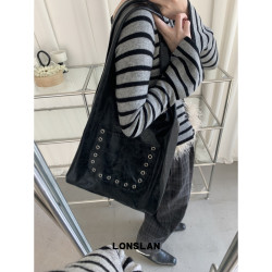 Lonslan BAG 2024WINTER韓系時尚柳丁釦大容量斜背單肩包包百搭