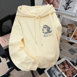 銀狐絨韓系可愛鯊魚印花連帽衛衣男女秋冬季ins休閒洋氣寬鬆外套