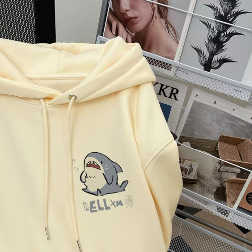 銀狐絨韓系可愛鯊魚印花連帽衛衣男女秋冬季ins休閒洋氣寬鬆外套