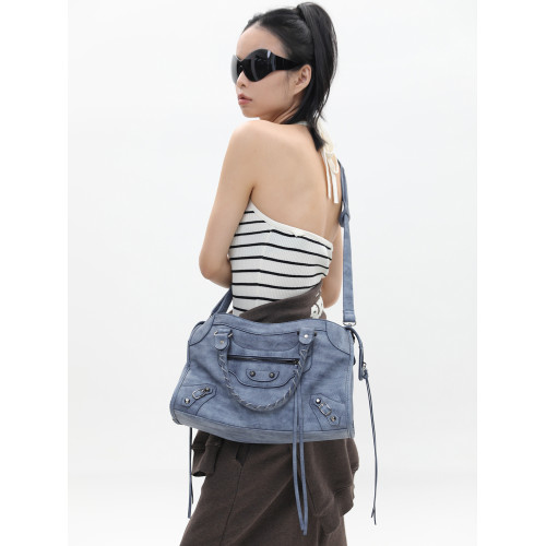 簡著 /限定牛仔藍·巴黎鉚釘辣妹機車包 復古通勤單肩手提斜後後背包 簡著 /限定牛仔藍·巴黎鉚釘辣妹機車包 復古通勤單肩手提斜後後背包