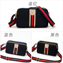 斜背牛津布包包女撞色配皮小方包2025歐美時尚新款多層休閒單肩包