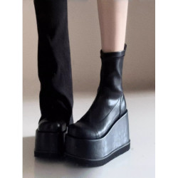 小衆辣妹圓頭瘦瘦靴2026新款小個子演唱會戰靴厚底增高無坡度短靴