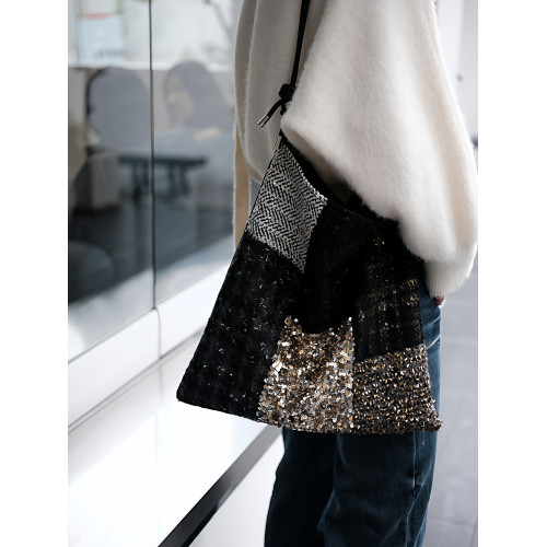 亮片單肩斜後後背包帆布包大容量手提布袋通勤包包女款小衆輕奢斜後後背包 亮片單肩斜後後背包帆布包大容量手提布袋通勤包包女款小衆輕奢斜後後背包