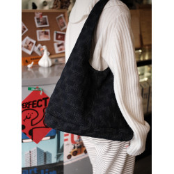 氣質深藍黑重工褶皺牛仔時尚單肩腋下帆布包hobo流浪包大容量包包