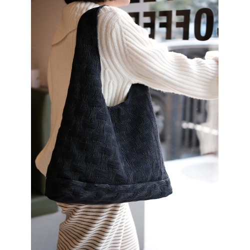 氣質深藍黑重工褶皺牛仔時尚單肩腋下帆布包hobo流浪包大容量包包