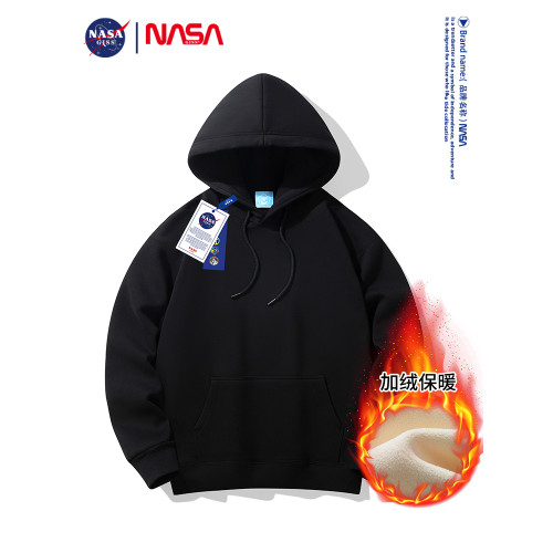 NASA聯名紅色本命年連帽衛衣男女秋冬季加絨加厚寬鬆純色內搭帽衫