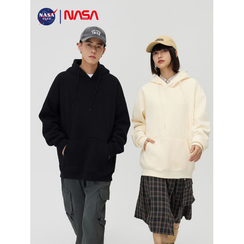 NASA聯名紅色本命年連帽衛衣男女秋冬季加絨加厚寬鬆純色內搭帽衫