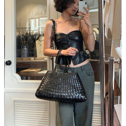 sasa同款Dragon8892法式菜籃子牛皮編織包復古文藝百搭手提包女