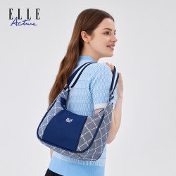 ELLE Active復古老花單肩包氣質斜後後背包運動風休閒手提包大容量