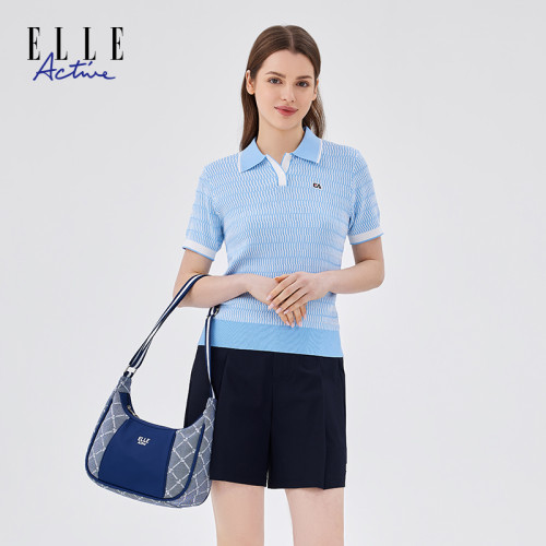 ELLE Active復古老花單肩包氣質斜後後背包運動風休閒手提包大容量