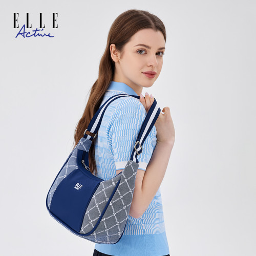 ELLE Active復古老花單肩包氣質斜後後背包運動風休閒手提包大容量