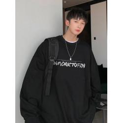 港風美式復古100%純棉圓領衛衣春秋新款韓版寬鬆百搭潮牌加絨男裝