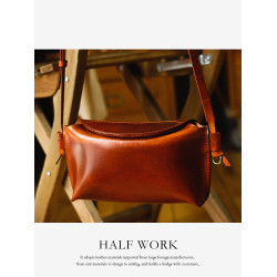 HALF WORK 頭層牛皮手工復古包包女小衆設計真皮磁釦單肩斜後後背包