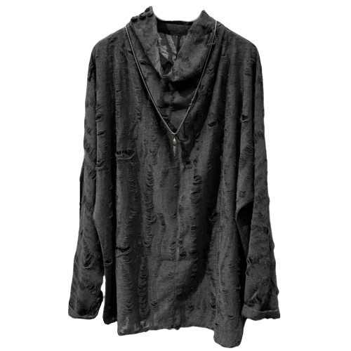 暗黑系廢土風做舊寬鬆破洞高領衛衣復古流行鏤空設計感乞丐T恤潮