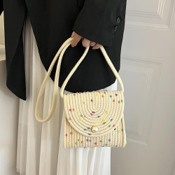 編織新款夏季手工棉繩編織包少女甜美編製珍珠信封包潮斜背小包包
