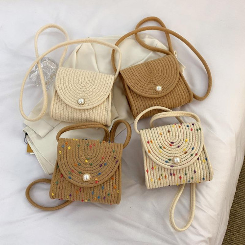 編織新款夏季手工棉繩編織包少女甜美編製珍珠信封包潮斜背小包包 編織新款夏季手工棉繩編織包少女甜美編製珍珠信封包潮斜背小包包
