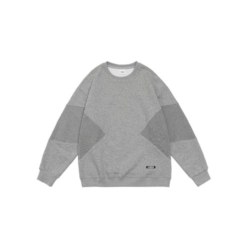 日系復古羅紋拼接圓領重磅衛衣男女春秋季潮牌寬鬆情侶套頭衫外套