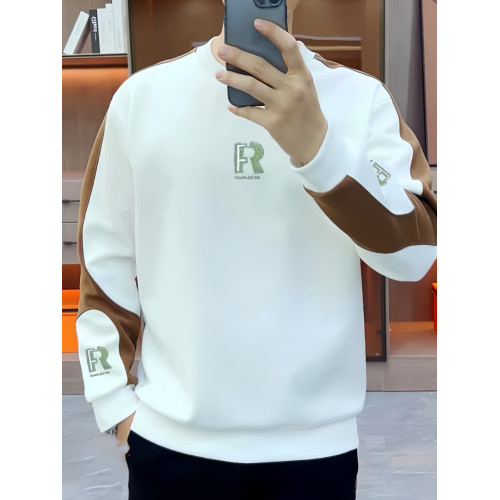 長袖圓領衛衣2023男士潮流男裝上衣百搭圓領時尚休閒韓版刺綉套頭