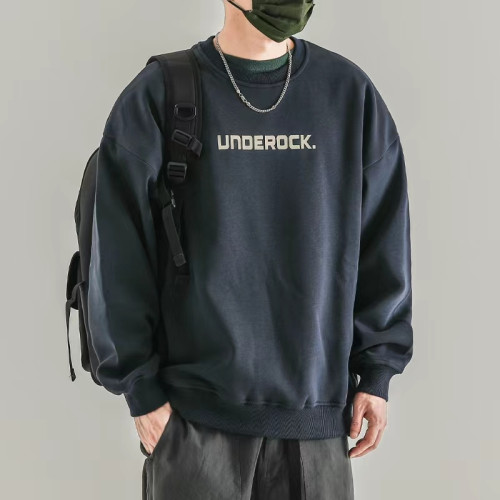 2022秋季新品男士圓領衛衣加絨加厚日系寬鬆打底衫純棉上衣ins潮