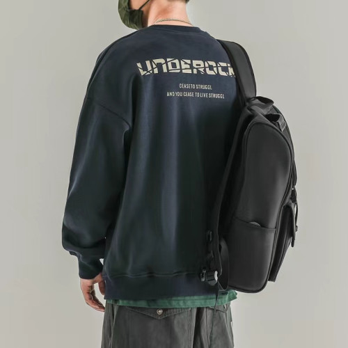 2022秋季新品男士圓領衛衣加絨加厚日系寬鬆打底衫純棉上衣ins潮