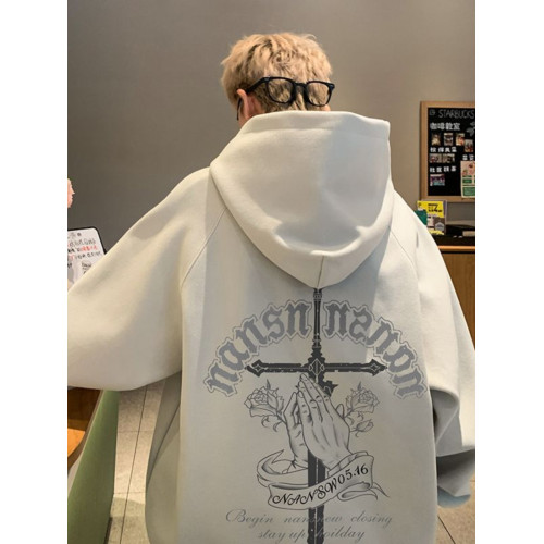 300斤大碼山東即墨連帽情侶衛衣男女秋季美式潮牌痞帥十字架外套