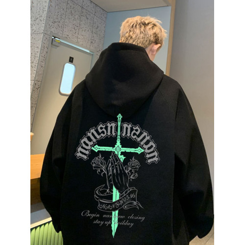 300斤大碼山東即墨連帽情侶衛衣男女秋季美式潮牌痞帥十字架外套