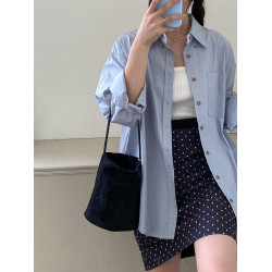 EMORRIN韓國小衆設計百搭ins風麂皮絨水桶包新款簡約手提單肩包女