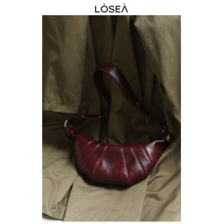 LOSEA 高級質感可頌牛角包女2026新款包包百搭復古紅色單肩斜後後背包