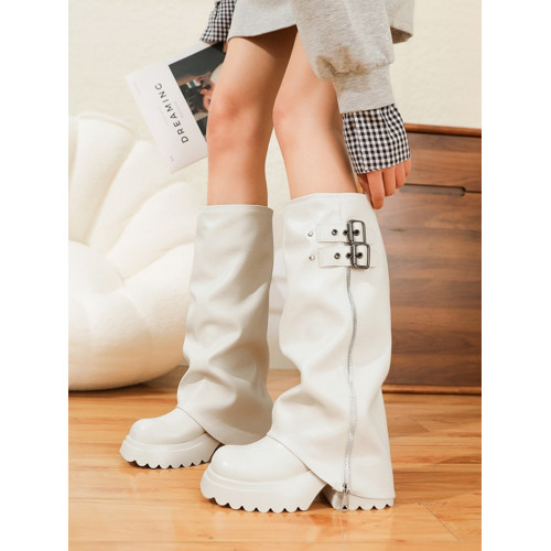 真皮大頭褲琯靴堆堆靴女2025厚底增高西部靴不過膝長靴高筒騎士靴