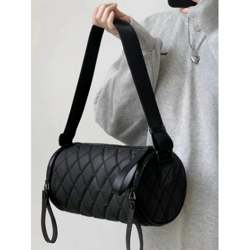 菱格圓筒包女單肩包2026新款潮高級感百搭牛津布水桶包斜背枕頭包