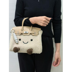 ZRVR限量紅毛絨絨手提鉑金包bk小精靈羊羔絨凱莉包單肩斜後後背包