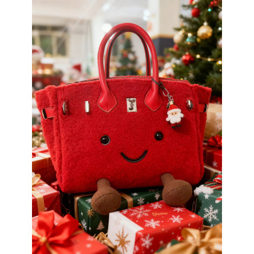 ZRVR限量紅毛絨絨手提鉑金包bk小精靈羊羔絨凱莉包單肩斜後後背包